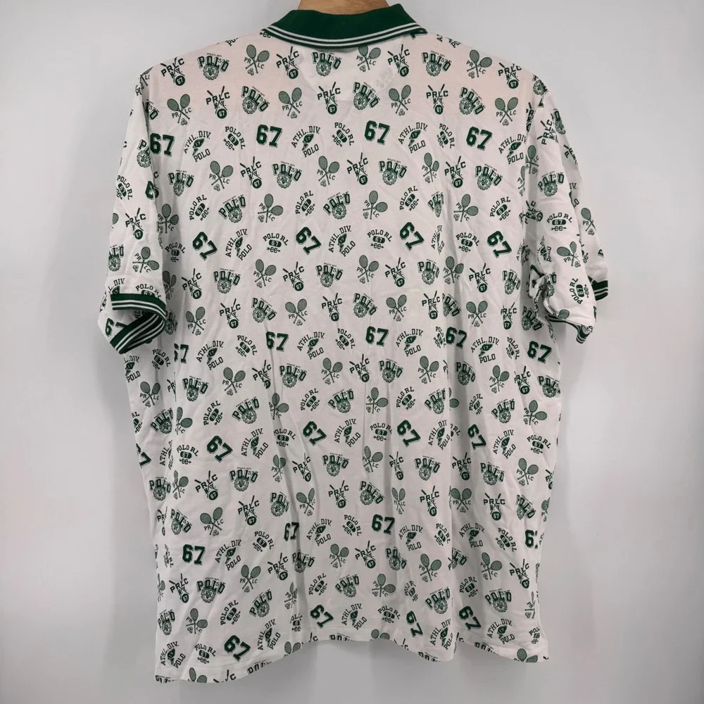 Polo Ralph Lauren Polo Shirt Mens 5XB White Green Tennis Graphic Print New